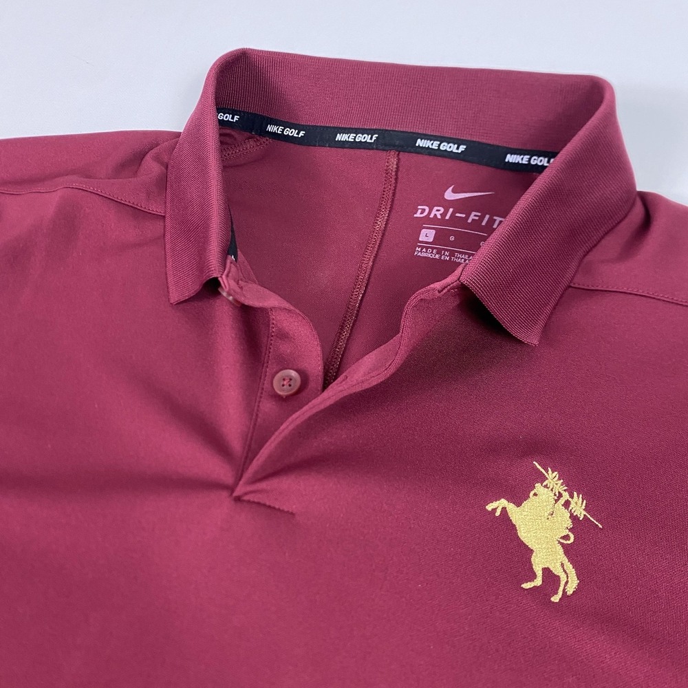 Nike Golf Dri-FIT Polo Shirt Mens Large Red Solid Performance Stretch Horse Logo